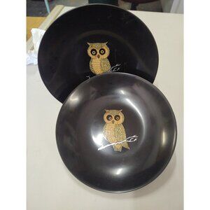 2 Vintage Couroc of Monterey MCM Owl Bowls Mid Century Modern 7 1/2” Diam 1960s